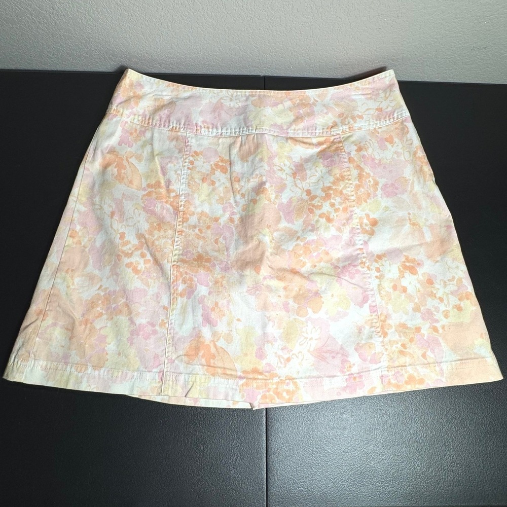 St Johns Bay Womens‎ Floral Skort Size 16 Peach Pink Watercolor Cotton Stretch